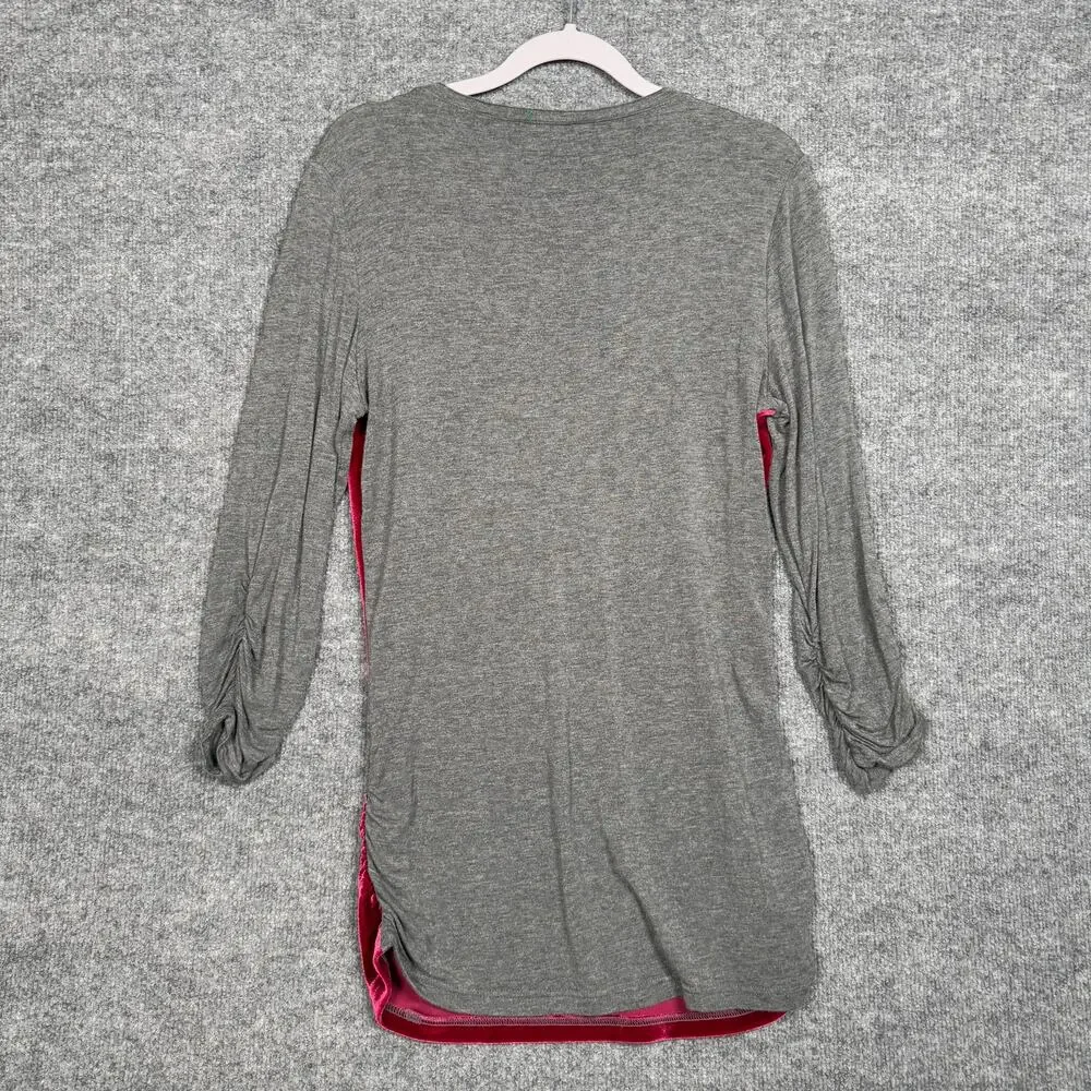 Sundance Size Medium Dulcet Tones Velour‎ Top Red Gray Colorblock Ruched Sleeves - Picture 3 of 8